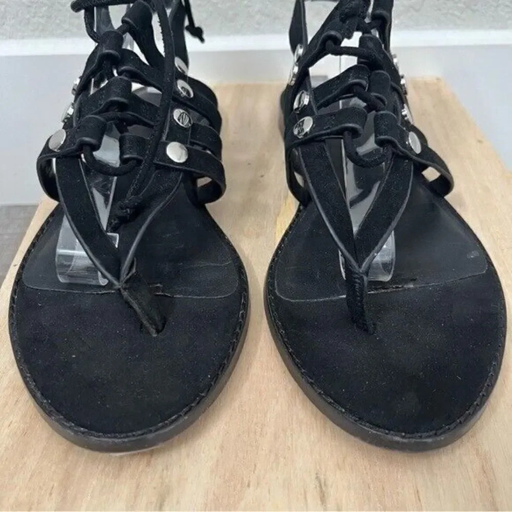 Rebecca Minkoff Evonne Black Suede Strappy Thong Sandals 7 - Picture 4 of 6